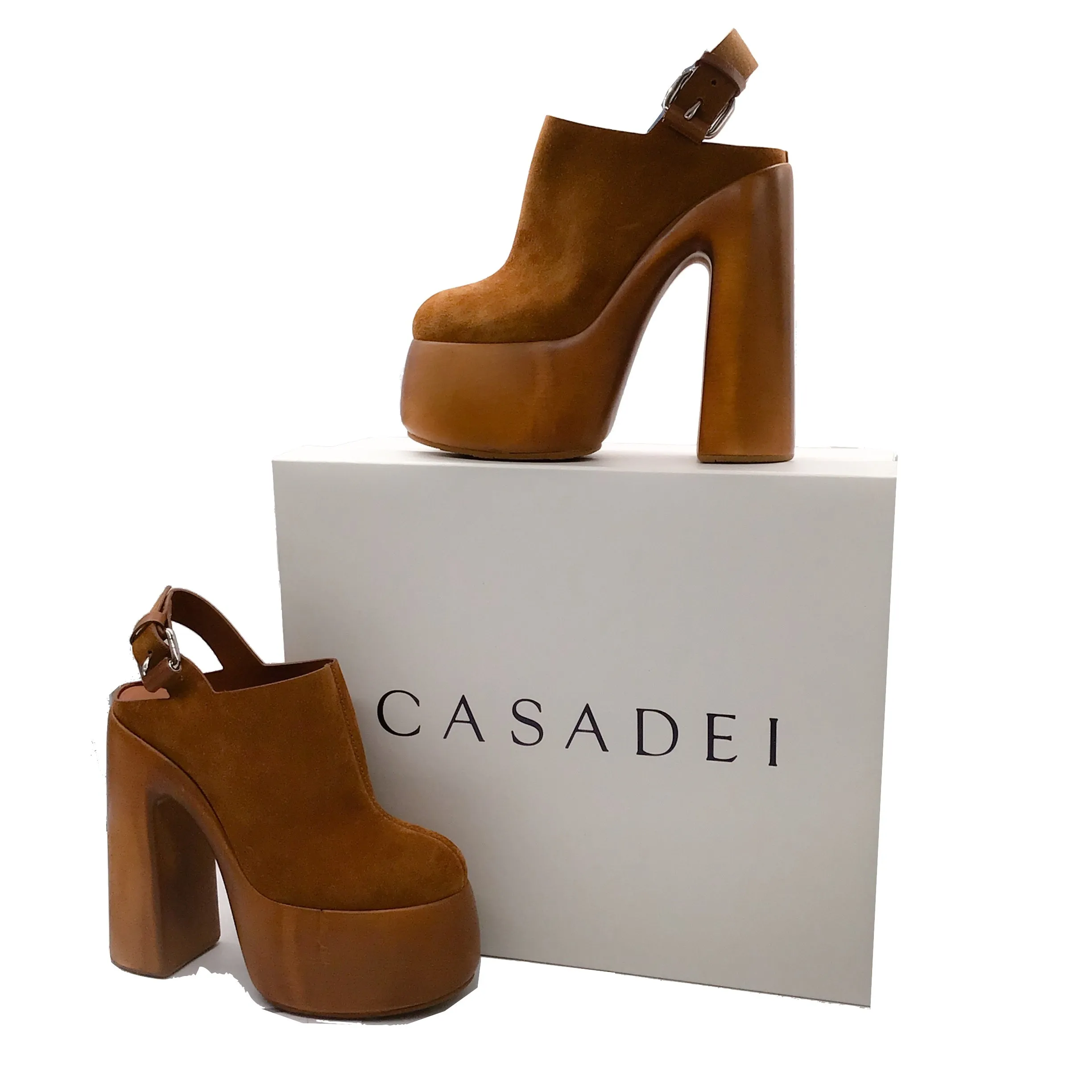 Casadei Brown Kentucky Chunky Wooden Platform Ultra High Heeled Suede Leather Shoes