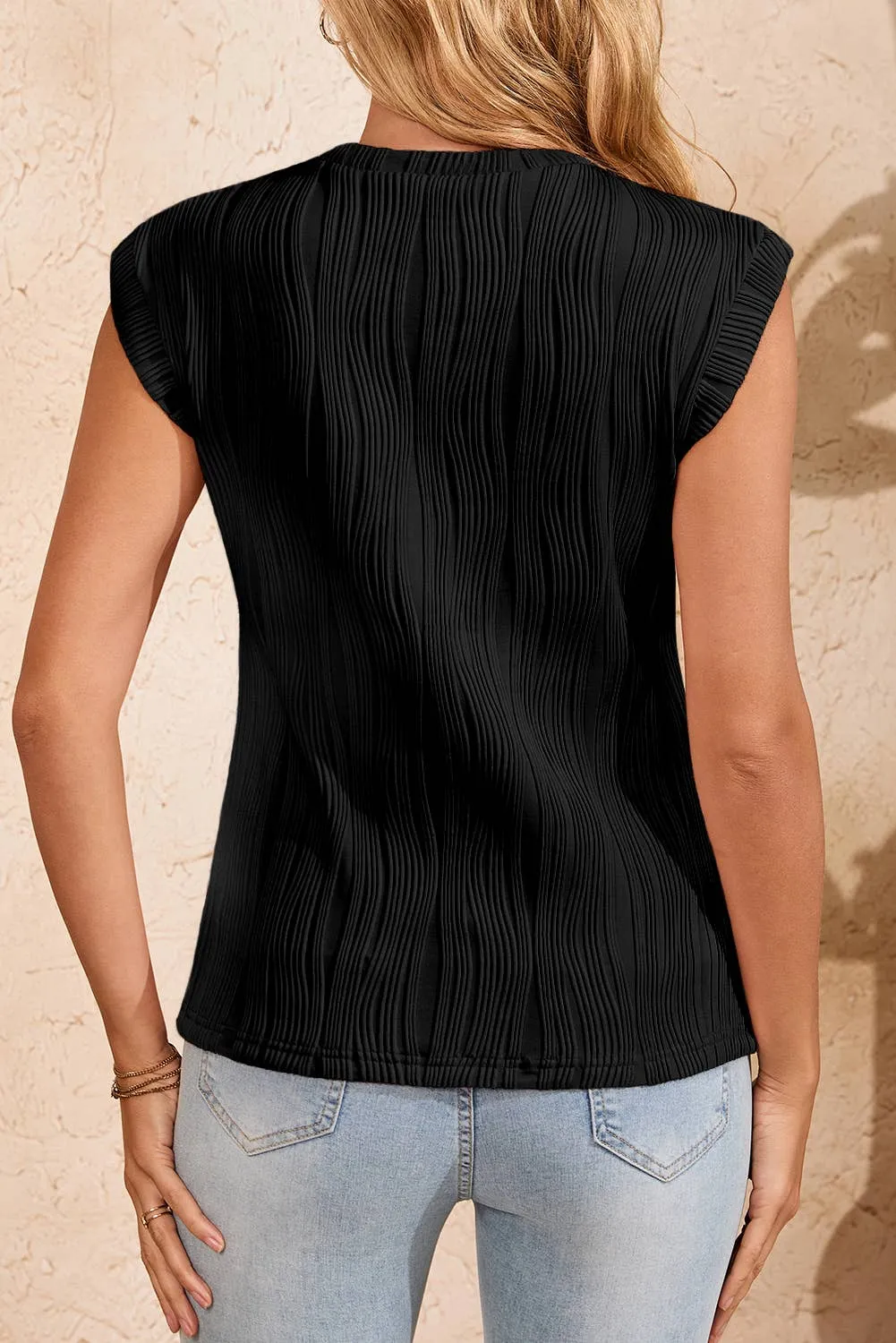 Casual Wavy Texture Cap Sleeve Top