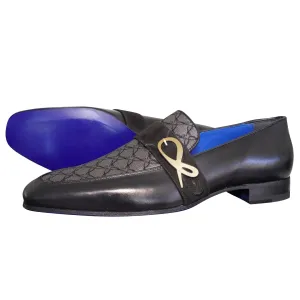 Charcoal Nero Logo Monk Loafers With Gold Buckle