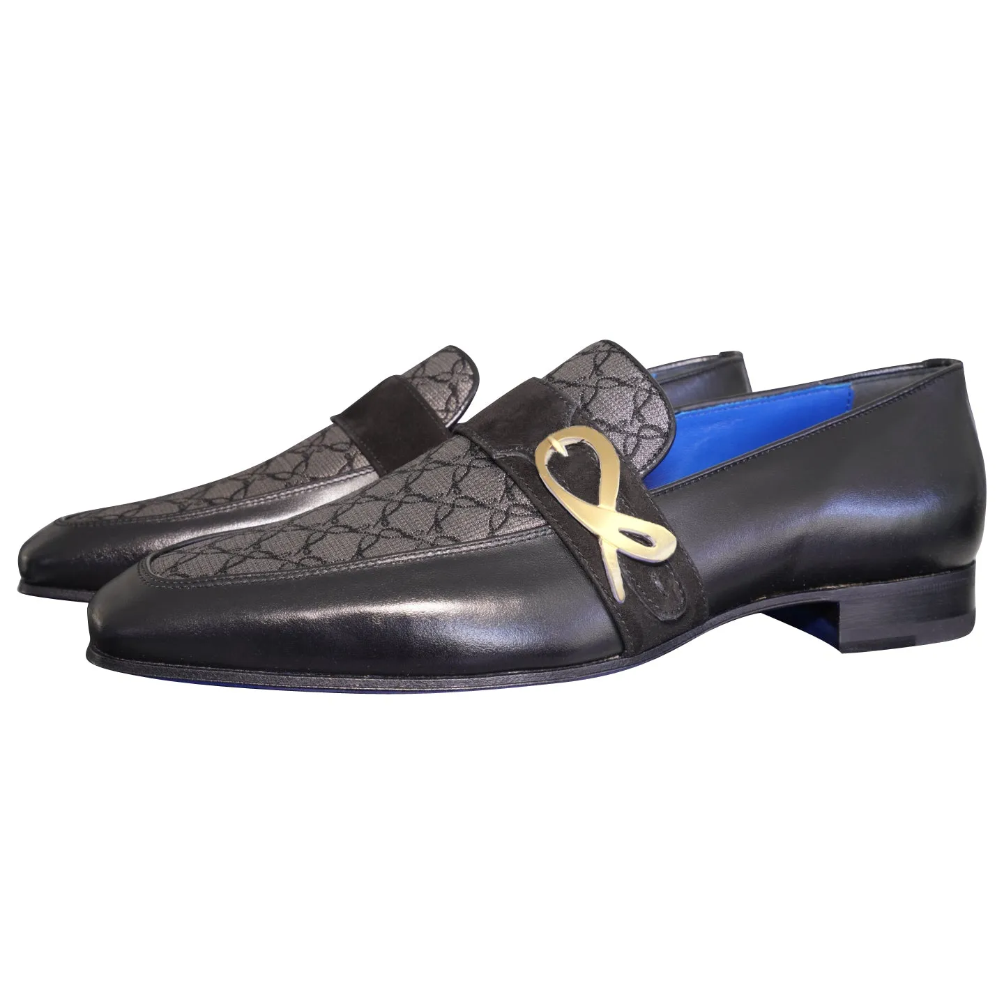 Charcoal Nero Logo Monk Loafers With Gold Buckle