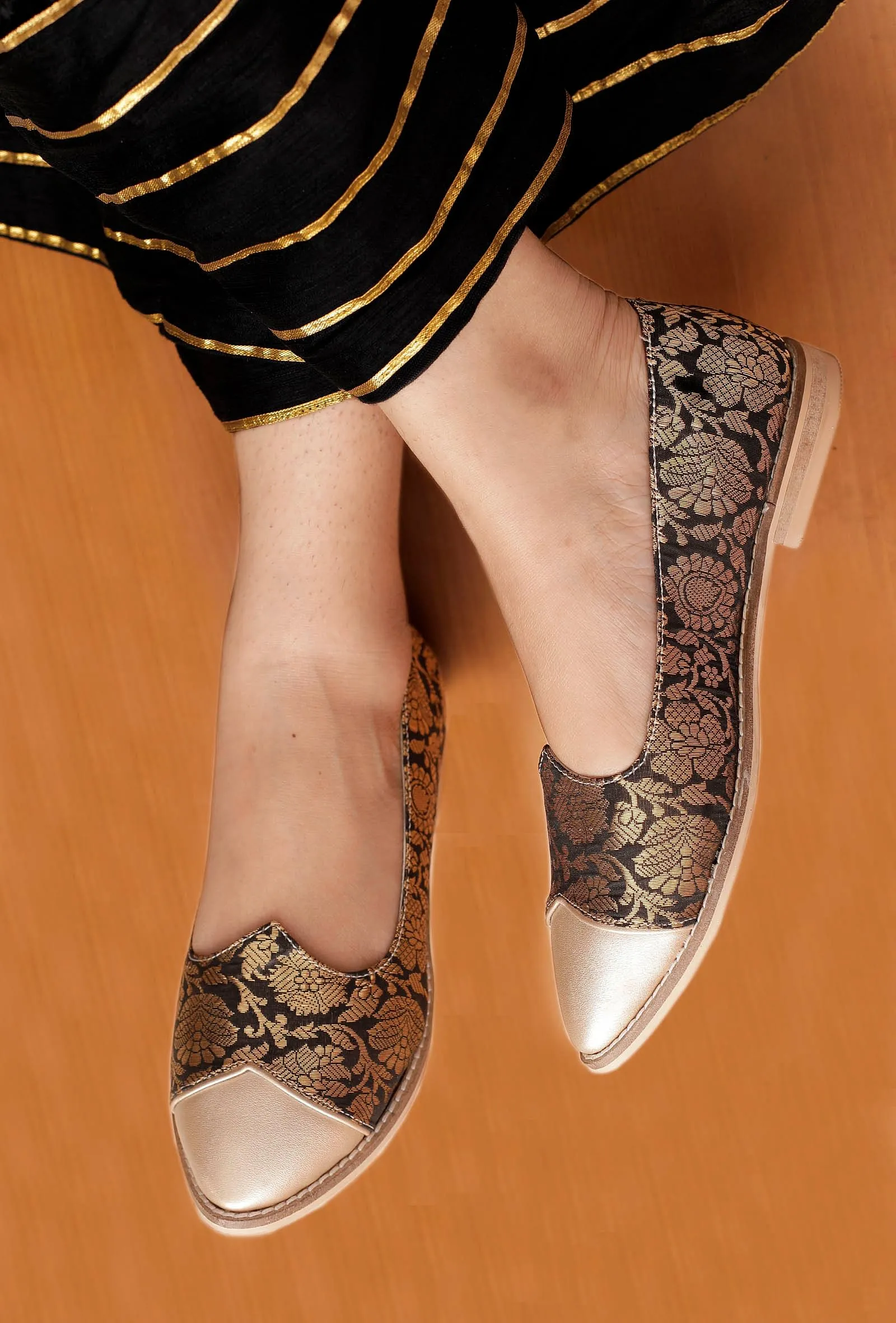 Charcol Black Brocade with Gold Loafers