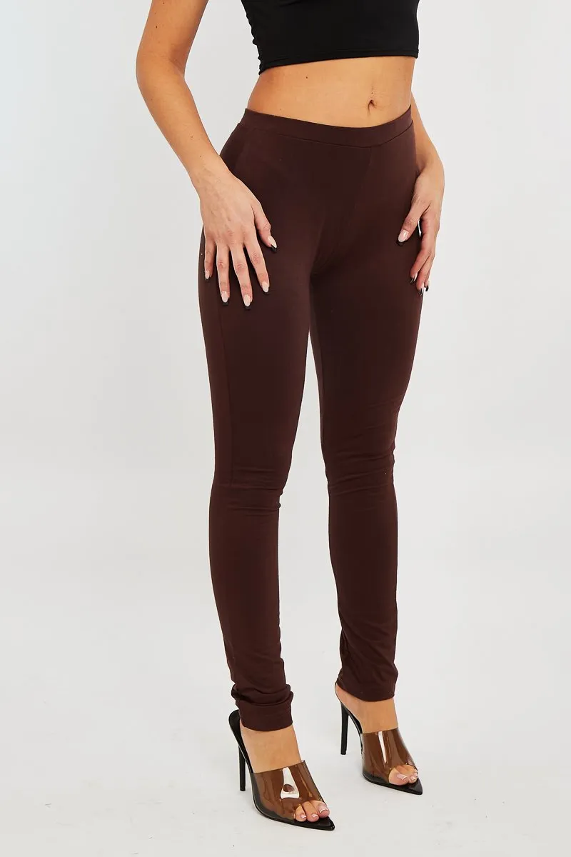 Chocolate High Waist Jersey Leggings - Kirsty