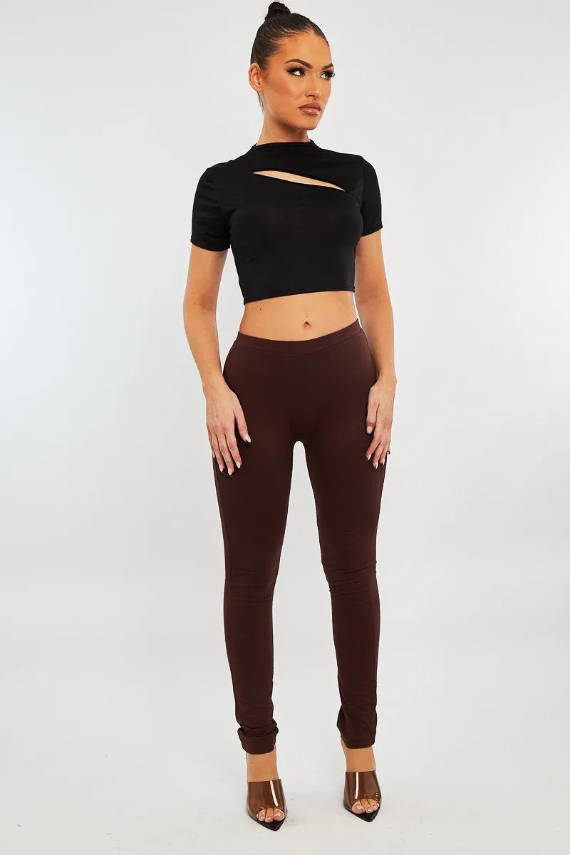 Chocolate High Waist Jersey Leggings - Kirsty