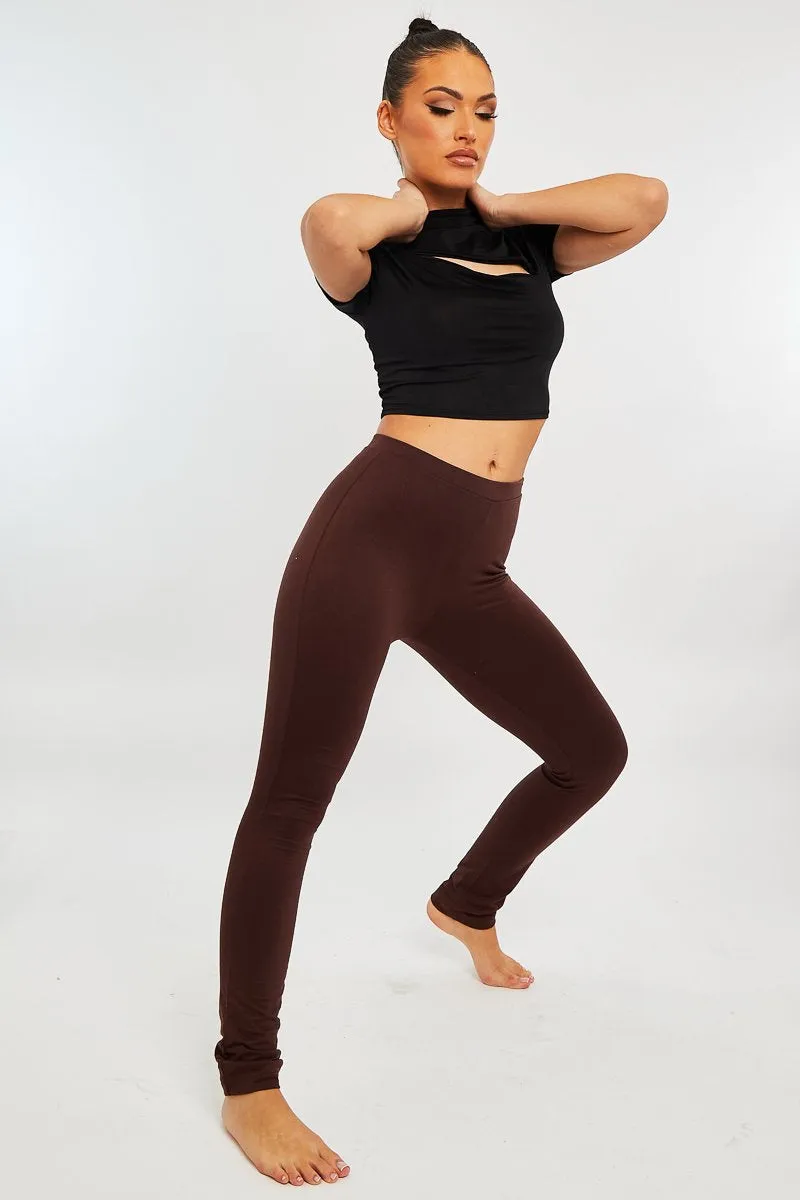 Chocolate High Waist Jersey Leggings - Kirsty