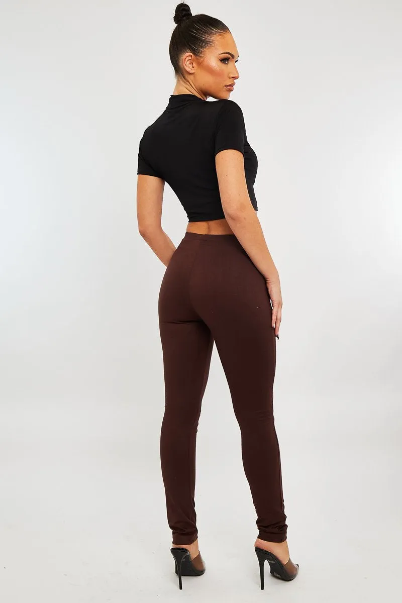 Chocolate High Waist Jersey Leggings - Kirsty