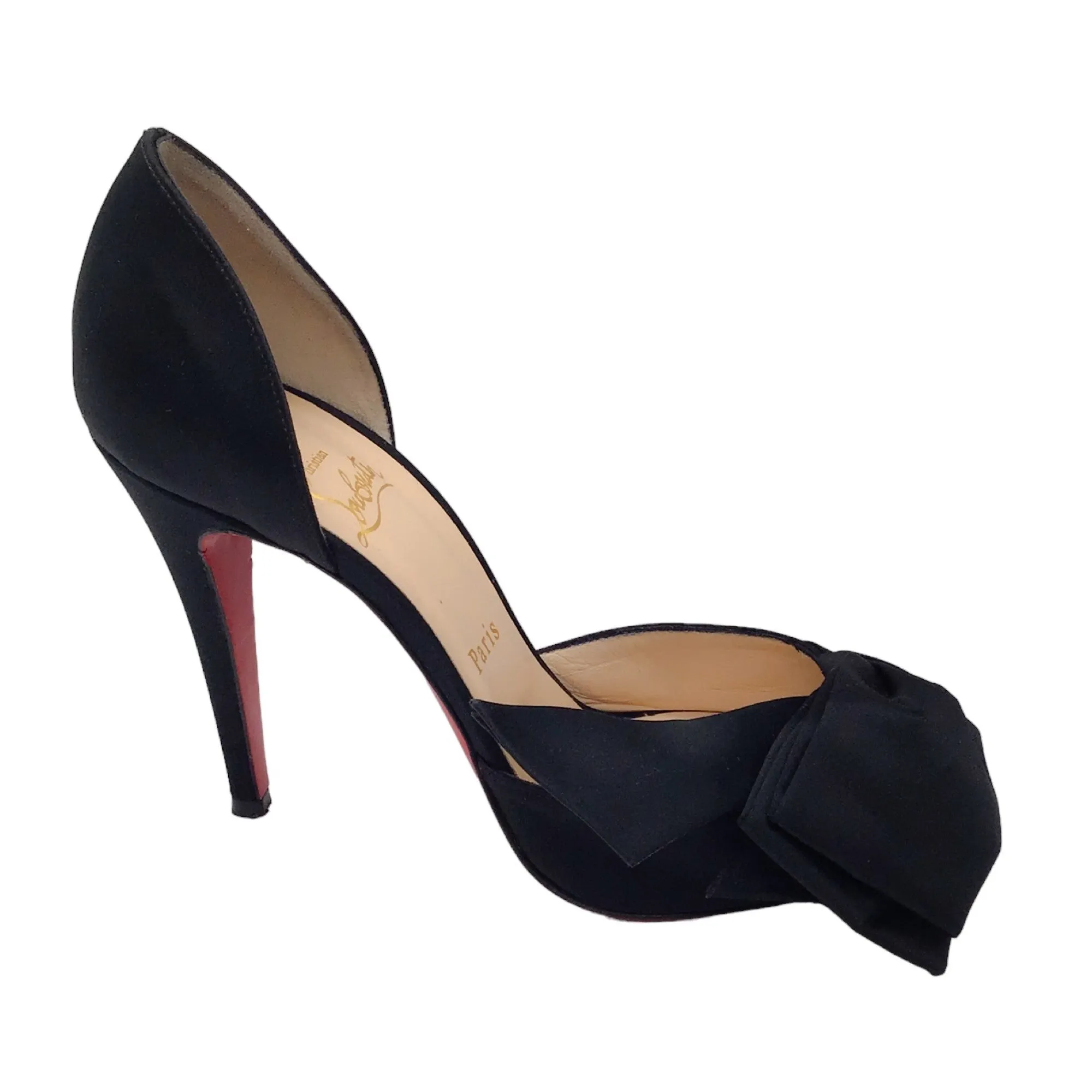 Christian Louboutin Black Bow Detail Satin Peep Toe Pumps