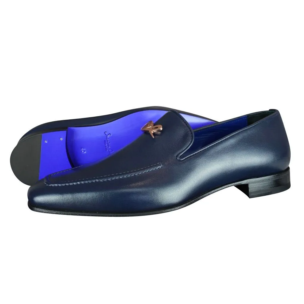 Classica Blu Mezzanotte With Rose Gold Hardware Leather Loafer