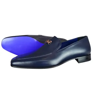 Classica Blu Mezzanotte With Rose Gold Hardware Leather Loafer