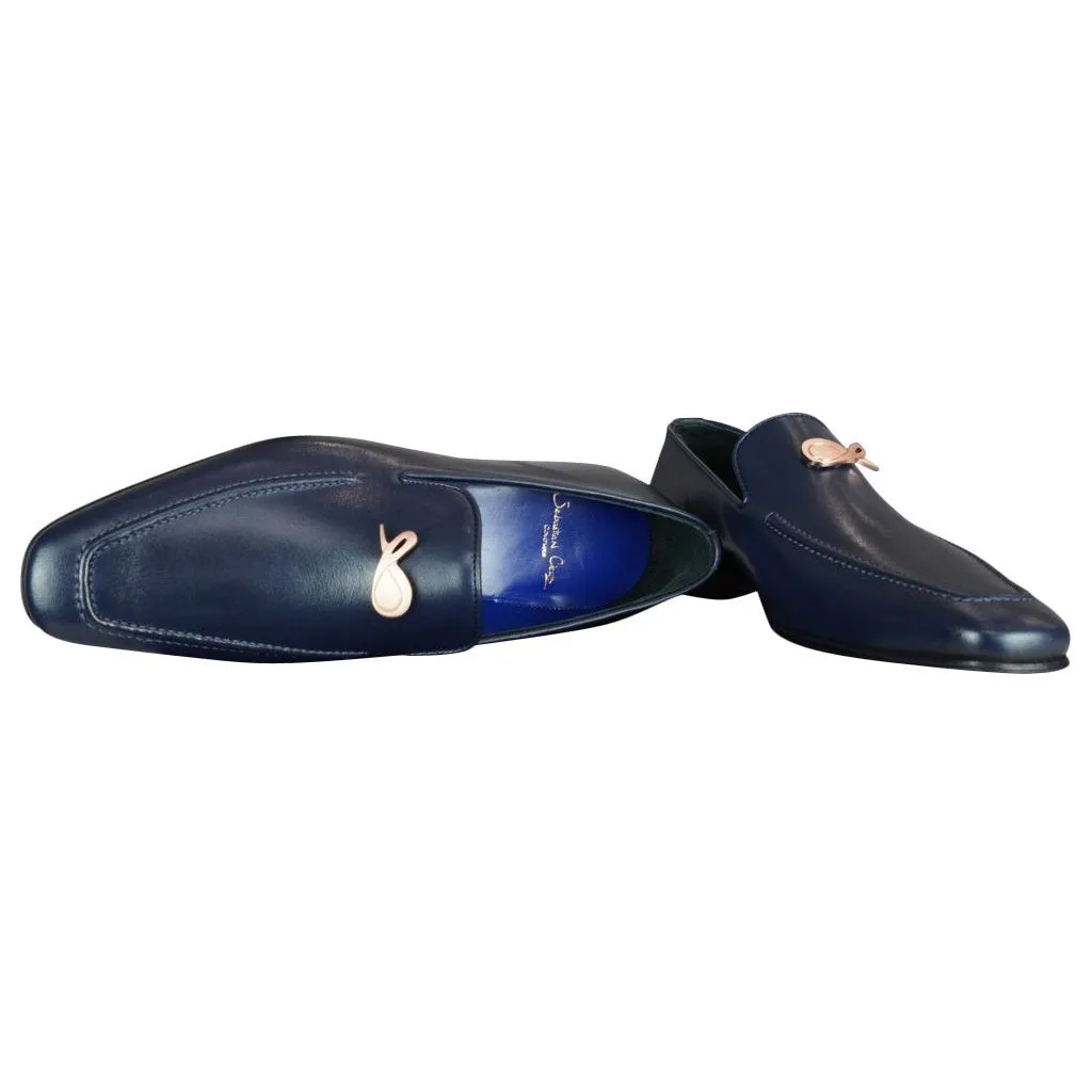 Classica Blu Mezzanotte With Rose Gold Hardware Leather Loafer