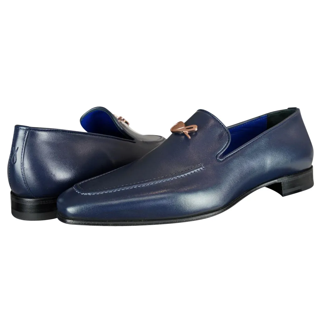 Classica Blu Mezzanotte With Rose Gold Hardware Leather Loafer