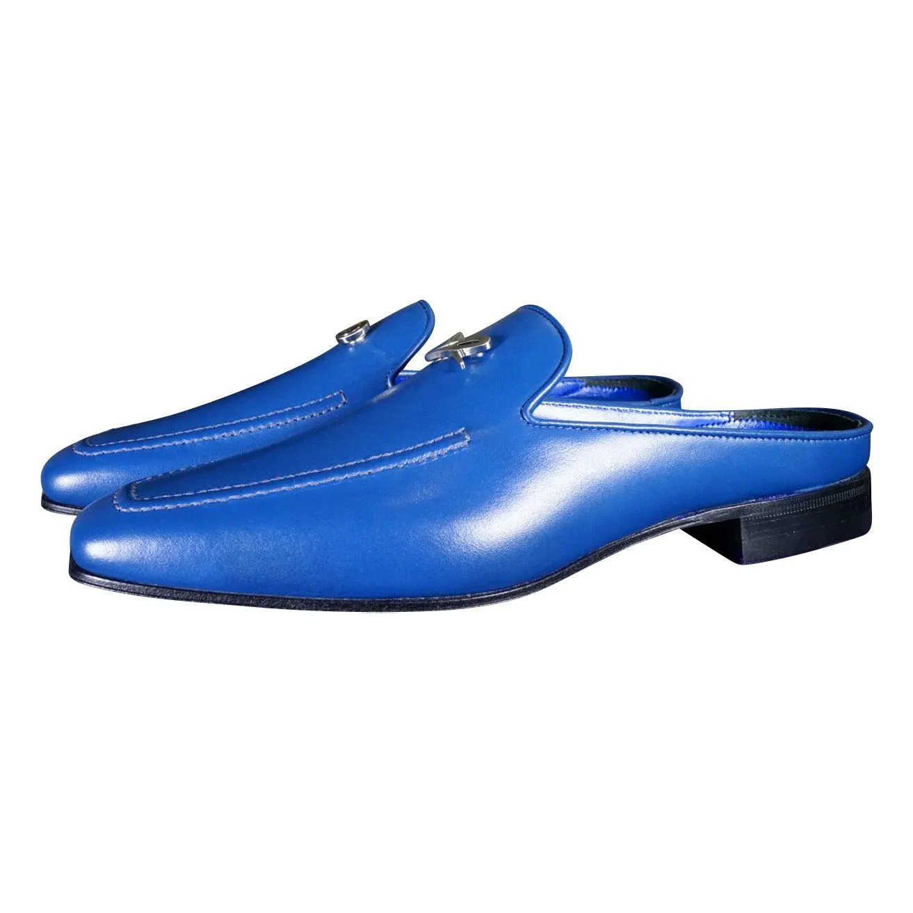 Cobalt With Silver Hardware Leather Slipper