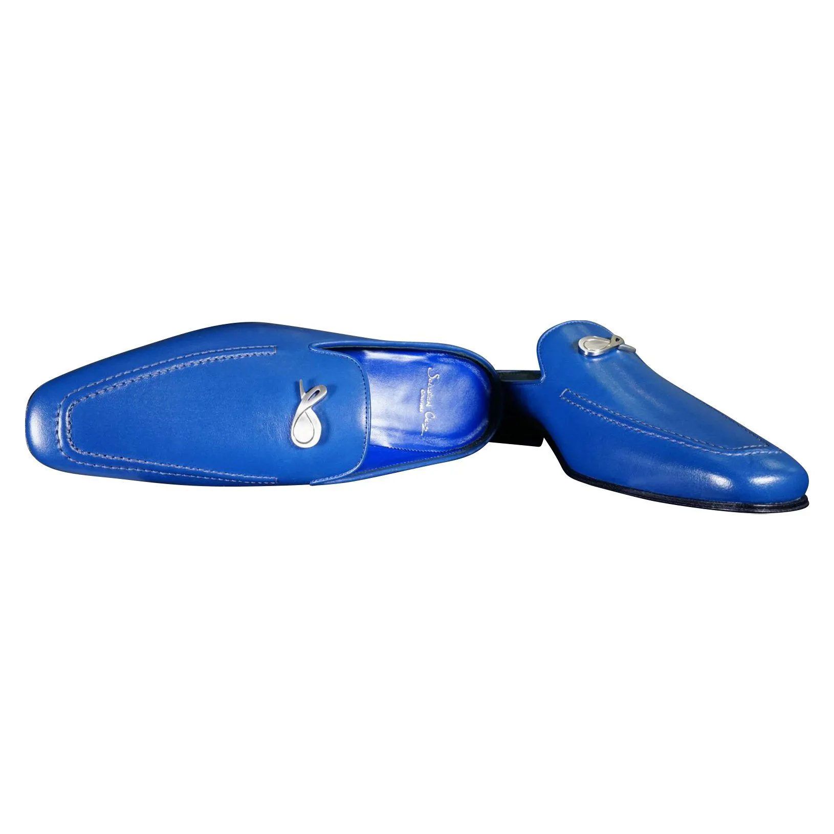 Cobalt With Silver Hardware Leather Slipper