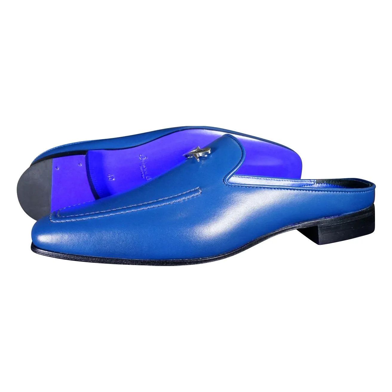 Cobalt With Silver Hardware Leather Slipper