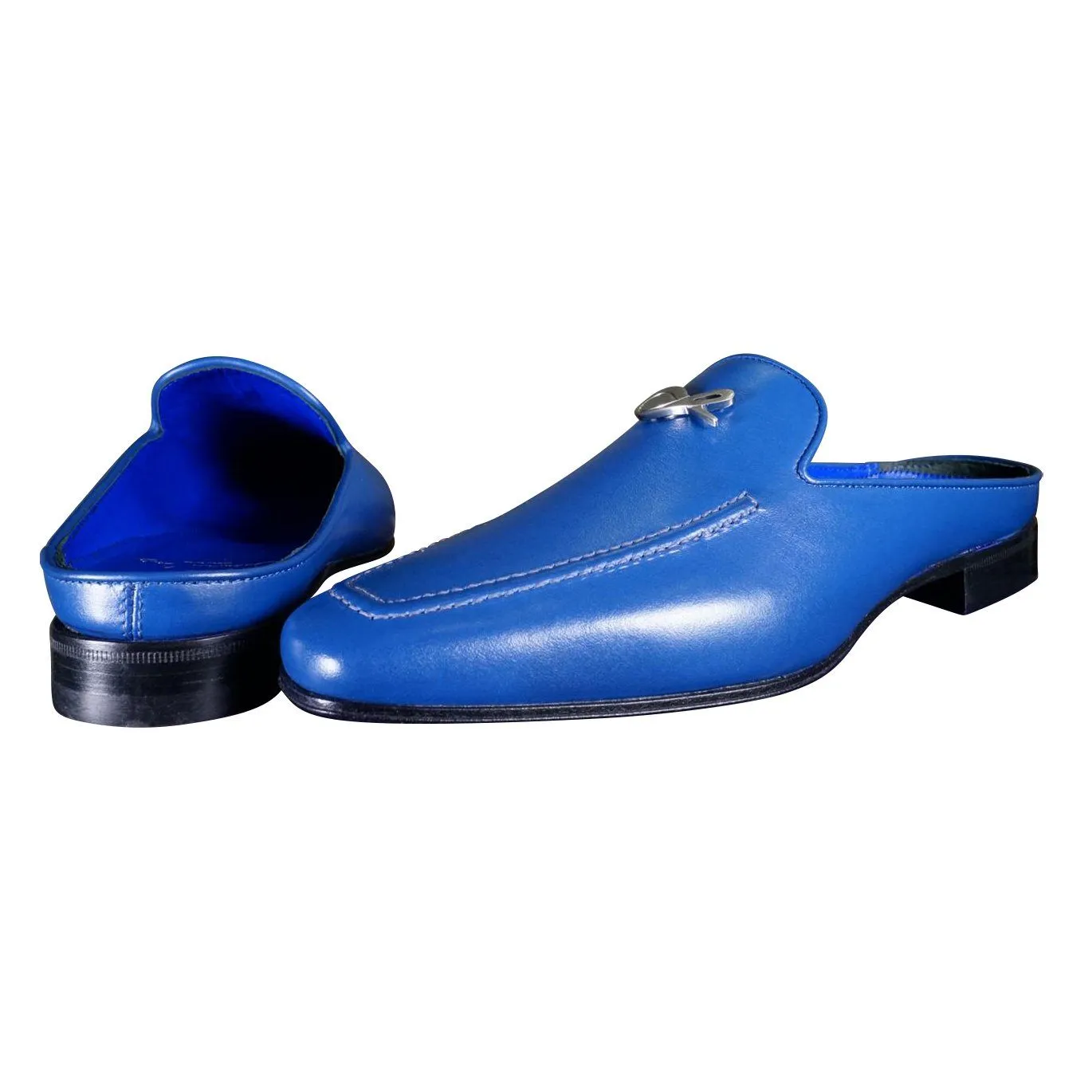 Cobalt With Silver Hardware Leather Slipper