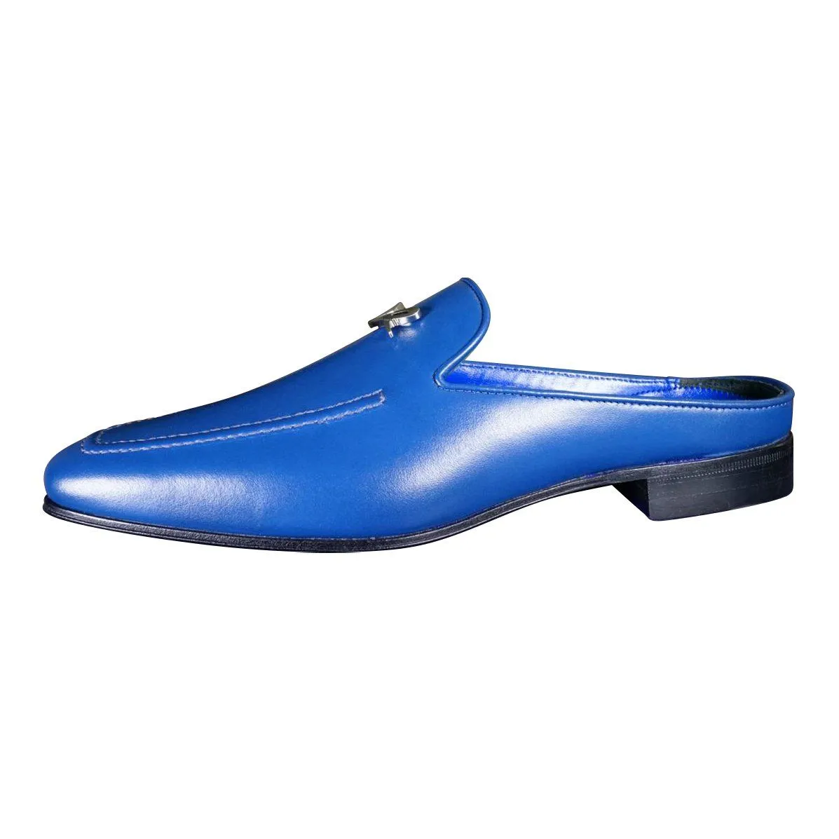 Cobalt With Silver Hardware Leather Slipper