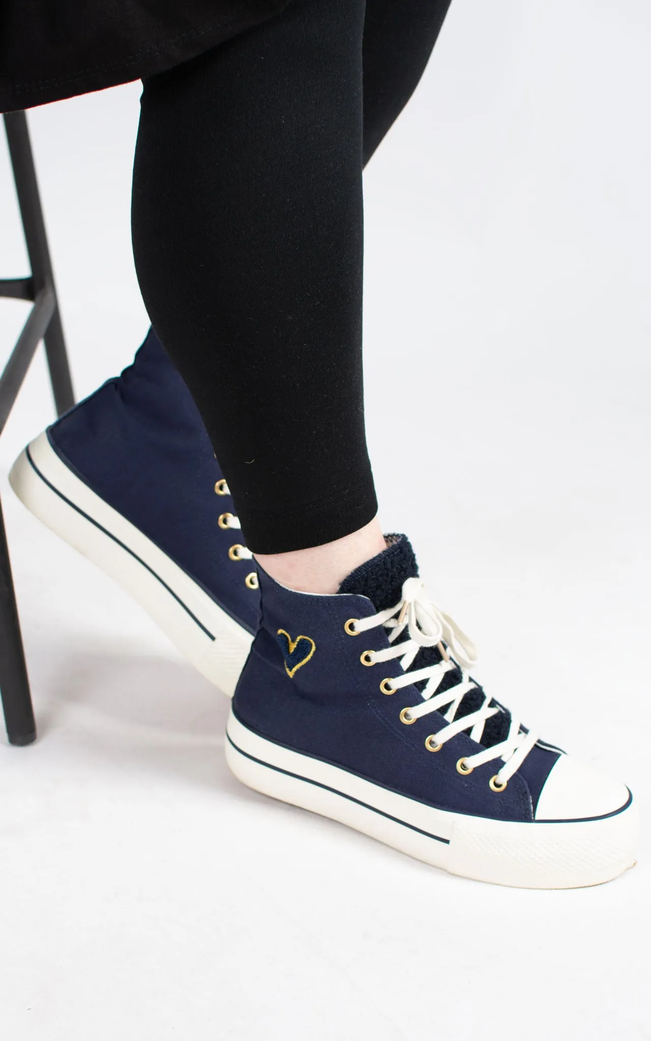 Connie Trainer | Platform High Top | Navy