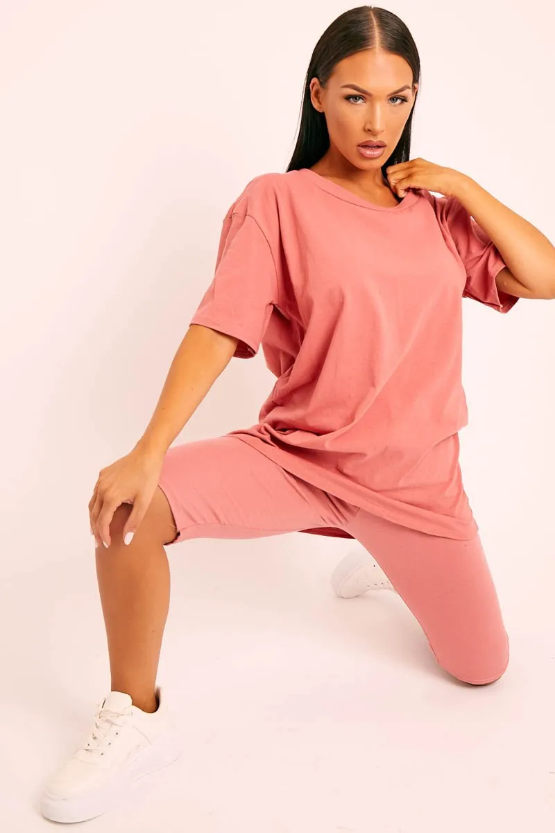 Coral Oversized T-shirt Cycling Shorts Co-ord - Bethanny