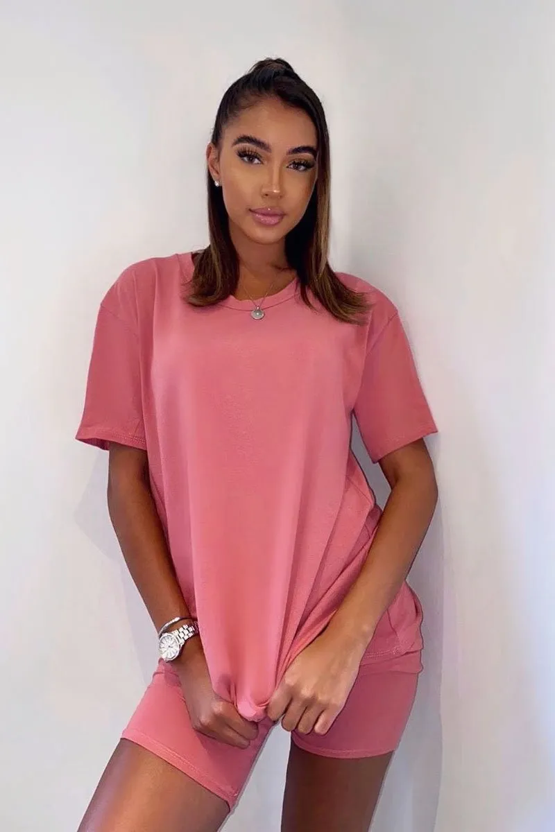 Coral Oversized T-shirt Cycling Shorts Co-ord - Bethanny