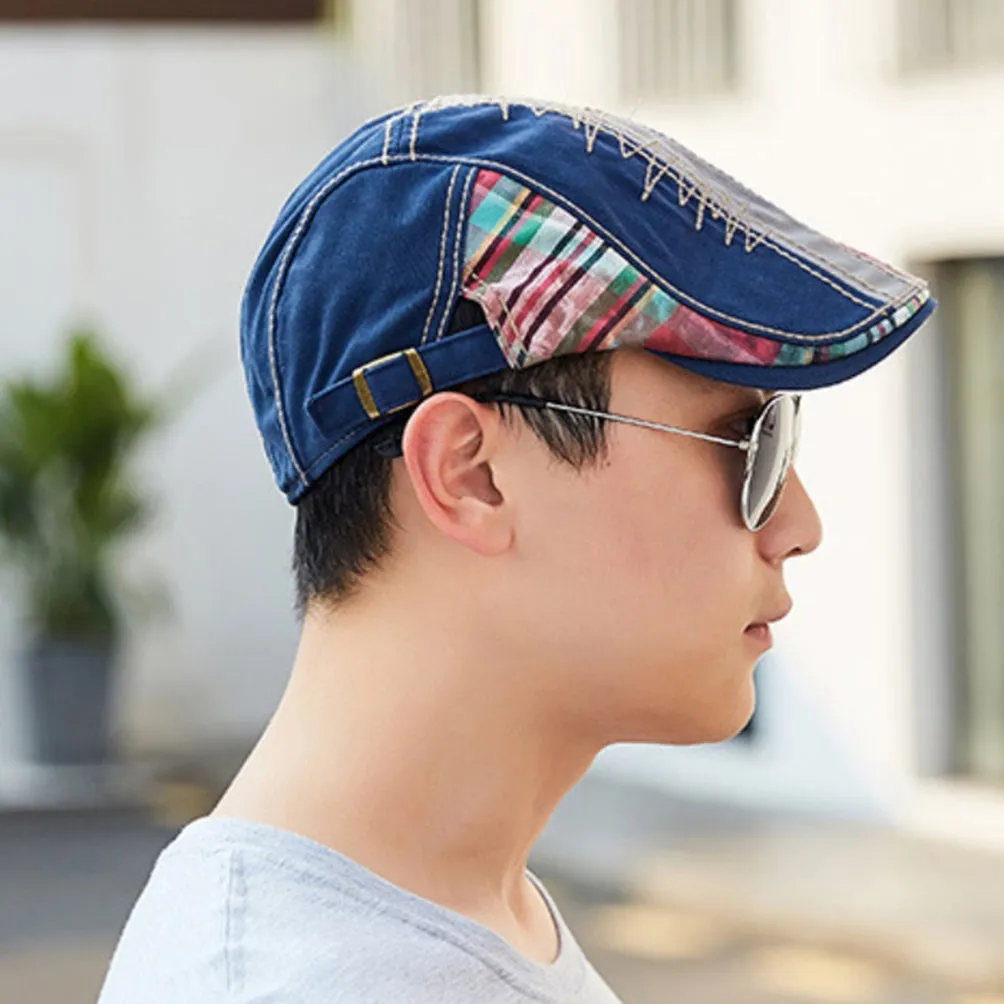 Cotton Men Flat Cap Patchwork Beret Cabbie Ivy Gatsby Driving Adjustable Cap YZ30115