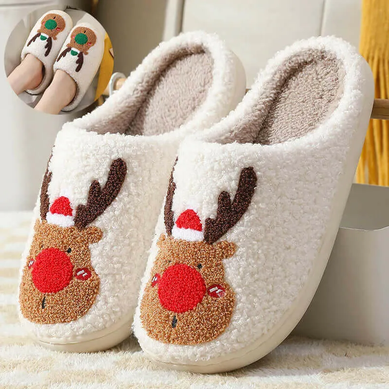 Cozy Winter Home Slippers with Elk Design - Soft, Plush Bedroom Slipper for Women, Men - Slip on House Shoes for Warmth and Comfort - Ideal Christmas Gift