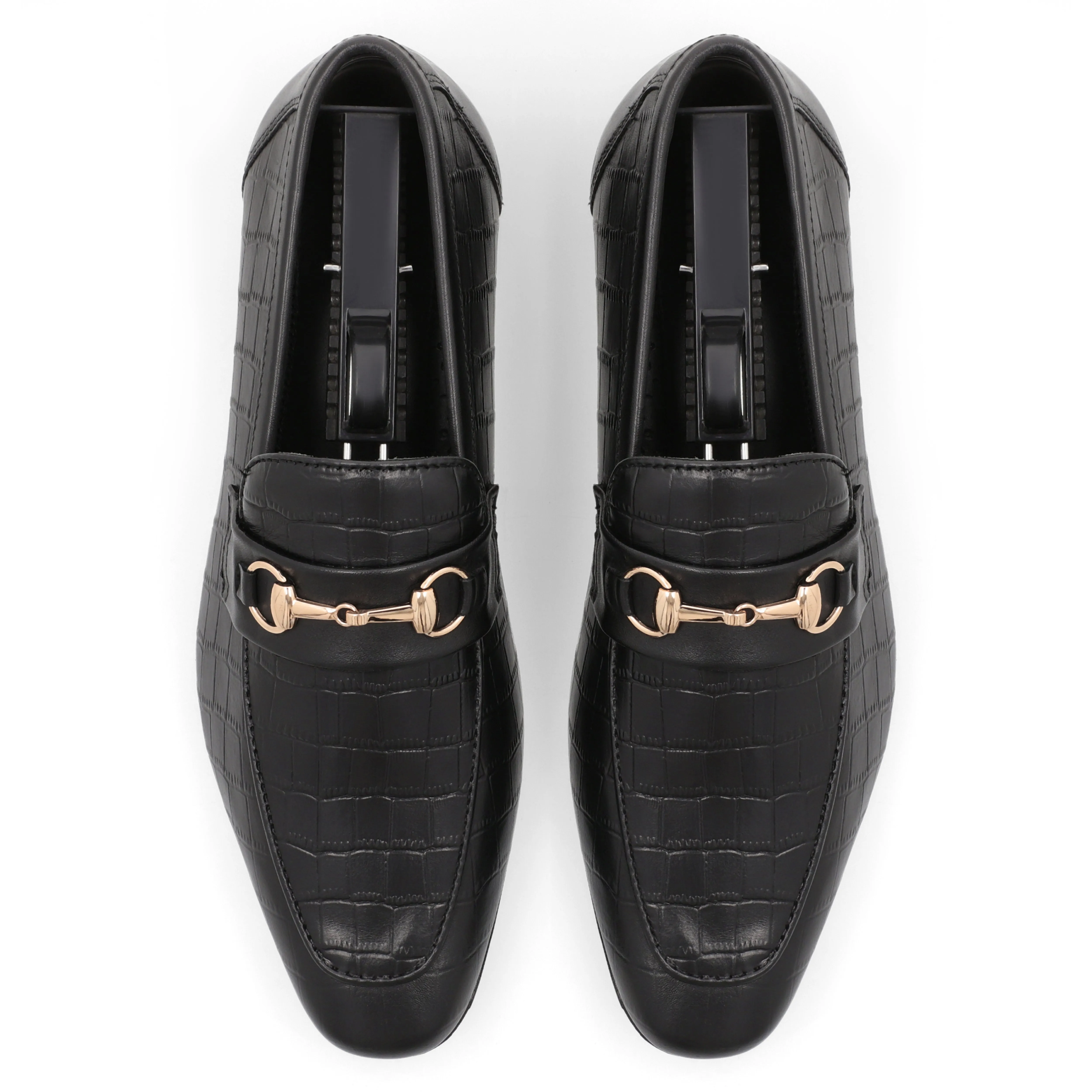 Crocodile Embossed Loafers-Black