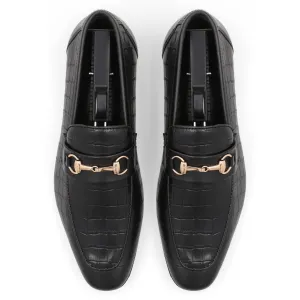 Crocodile Embossed Loafers-Black