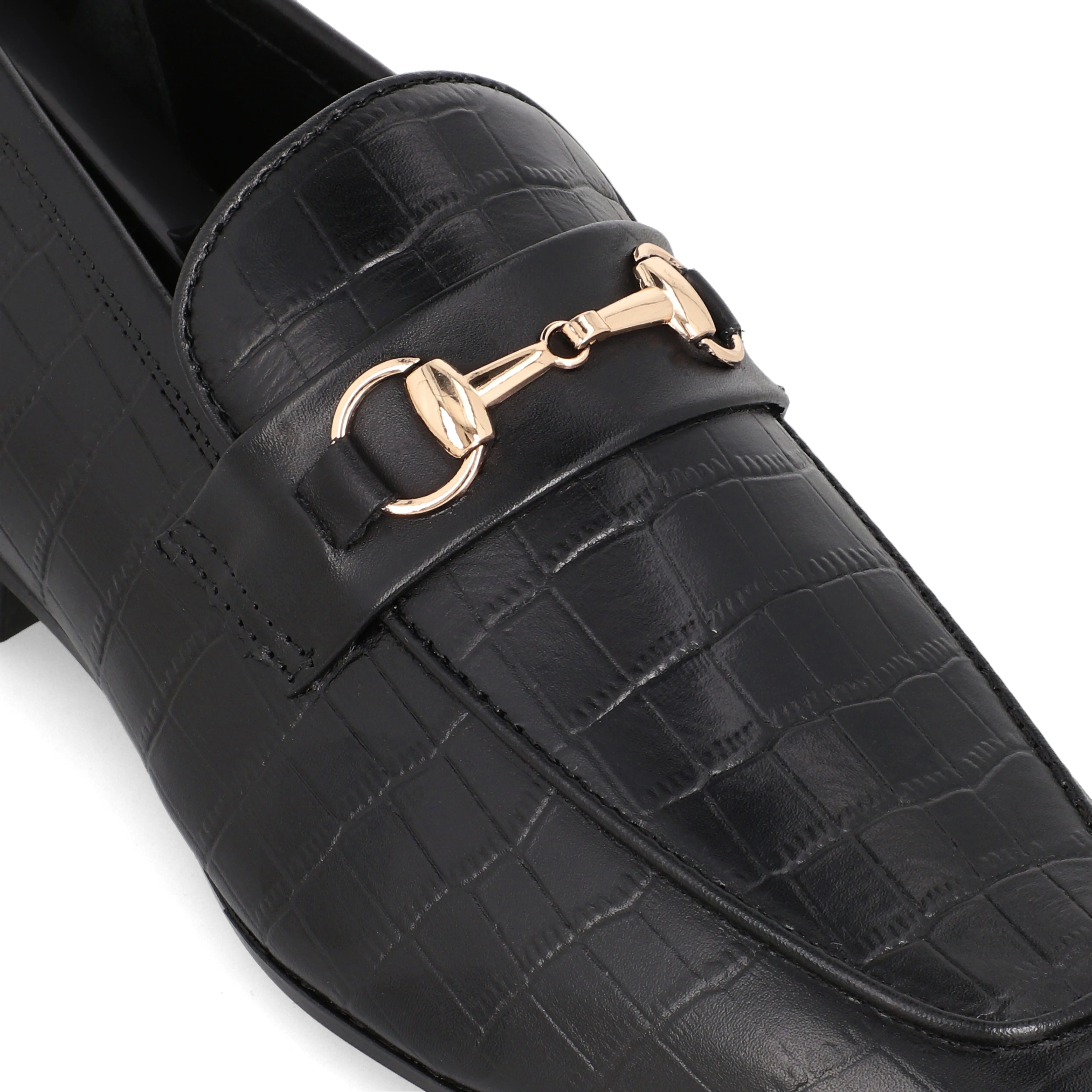 Crocodile Embossed Loafers-Black