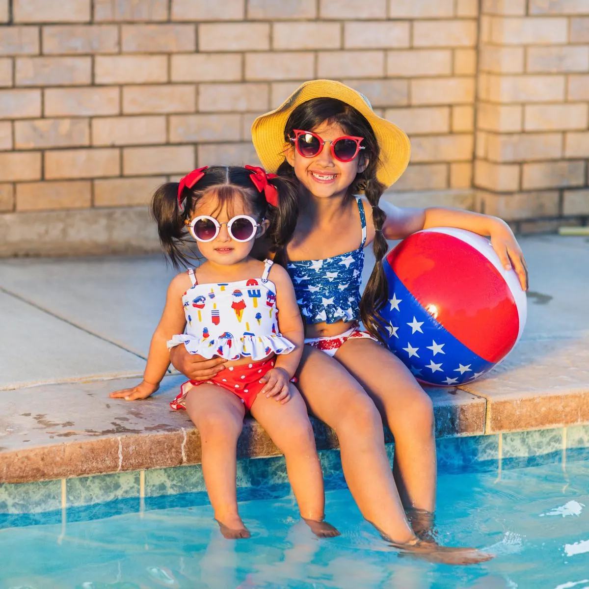 Distressed Flag High-Waisted Swimsuit Set