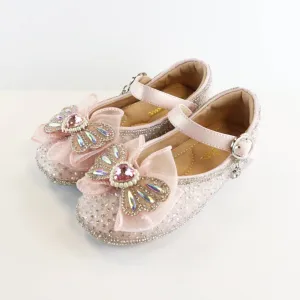 Doe a Dear Pink & Beige Crystal Jewel Girls Dress Shoes