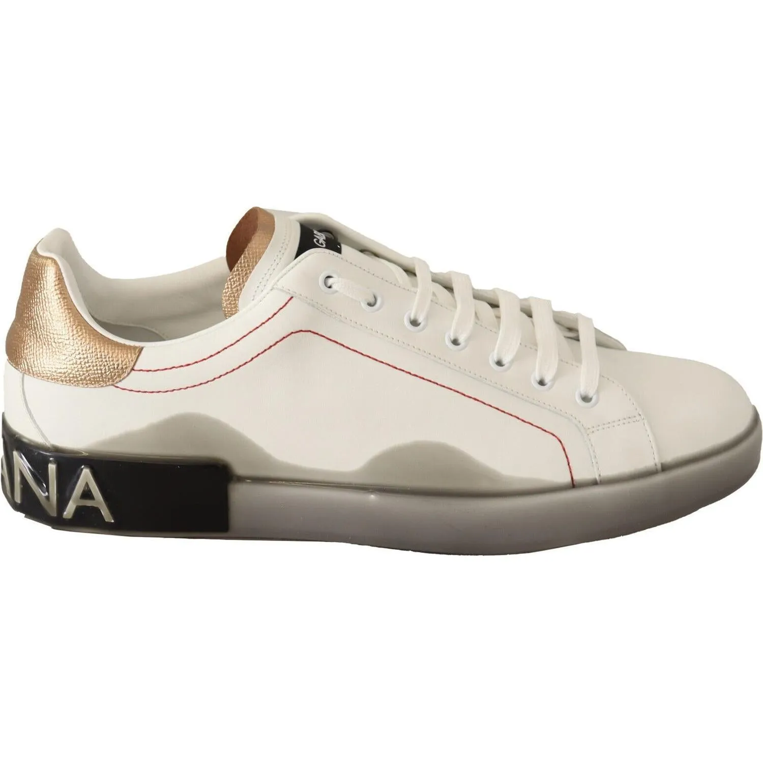 Dolce & Gabbana Elegant White & Gold Leather Sneakers