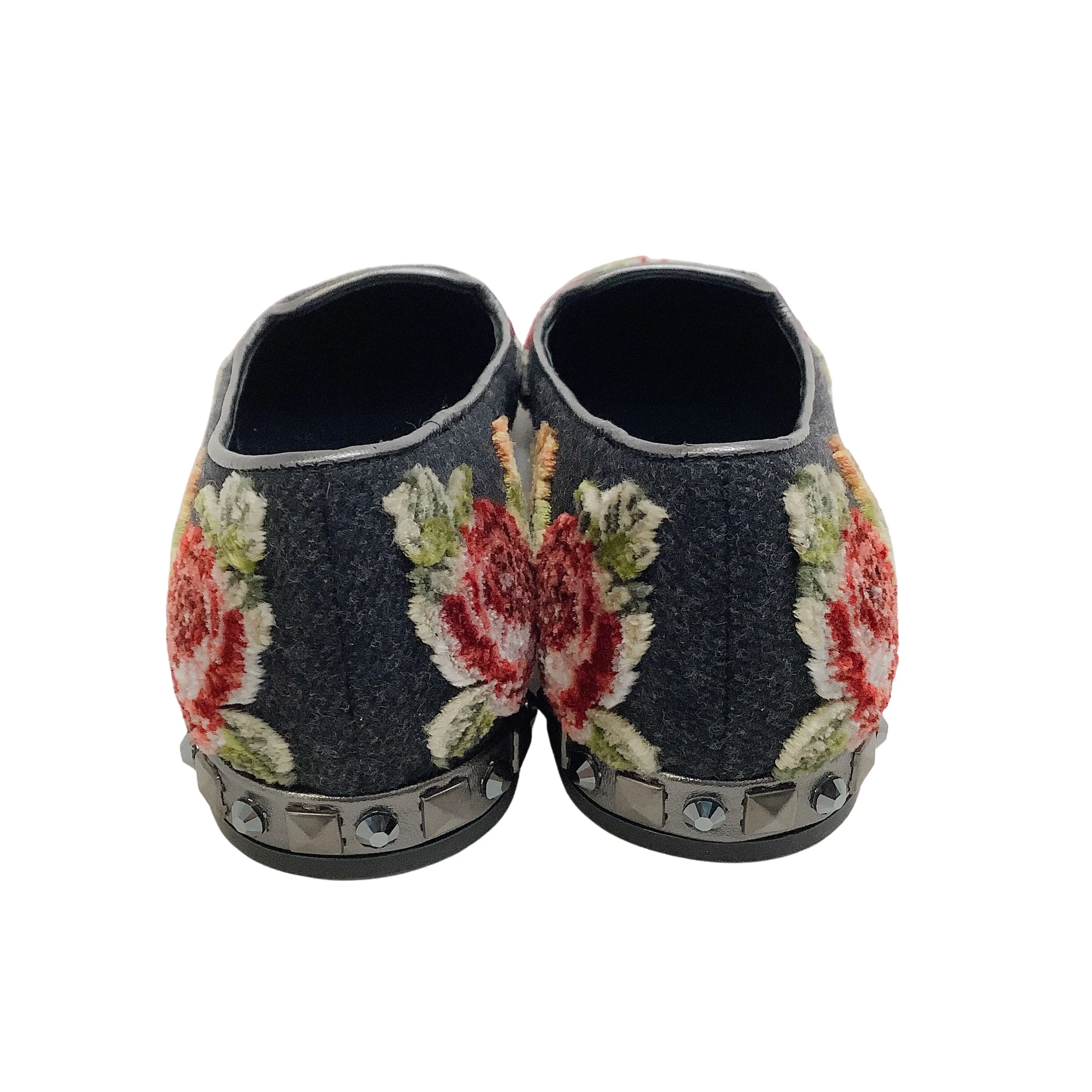 Dolce & Gabbana Grey Flannel Velvet Floral with Key Flats