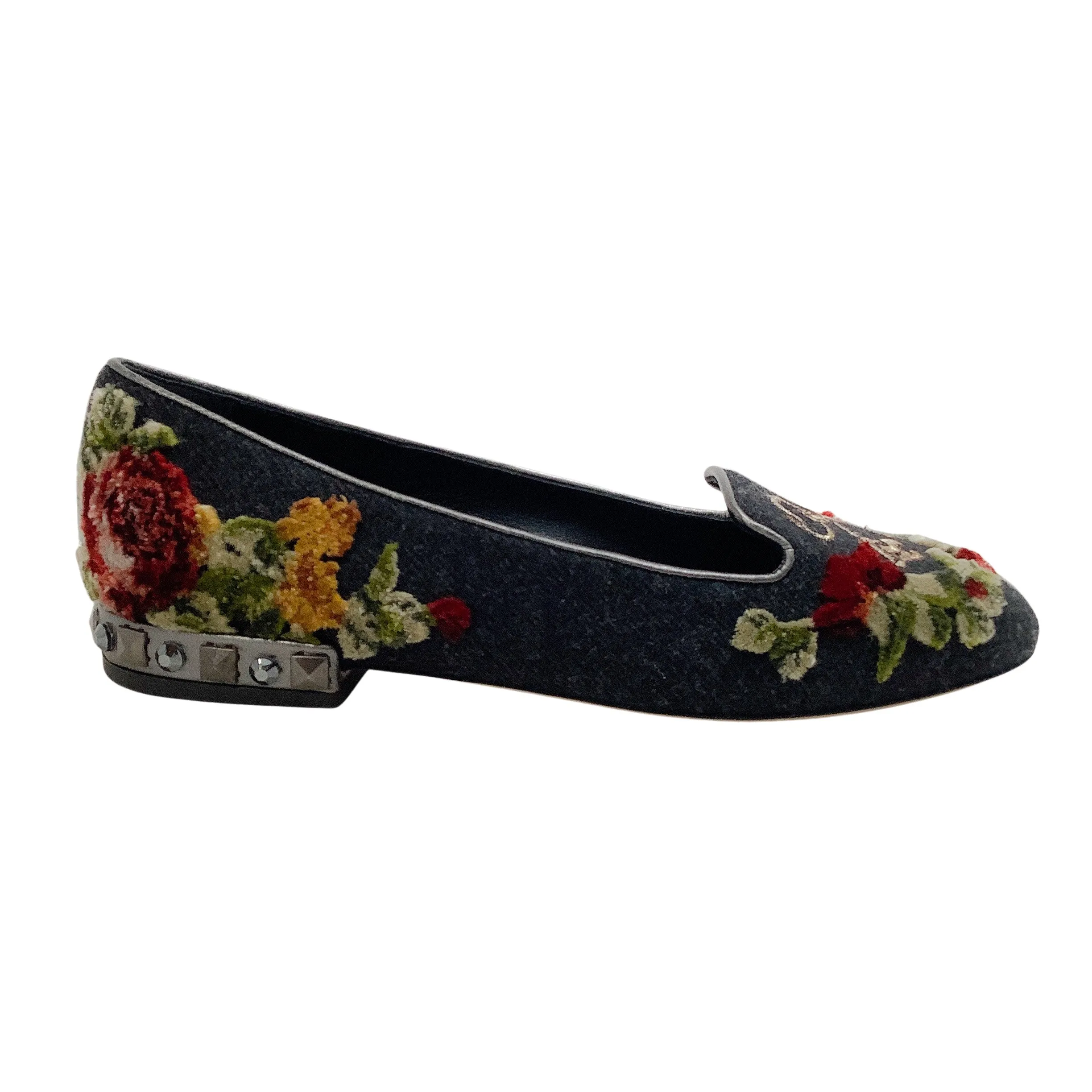 Dolce & Gabbana Grey Flannel Velvet Floral with Key Flats