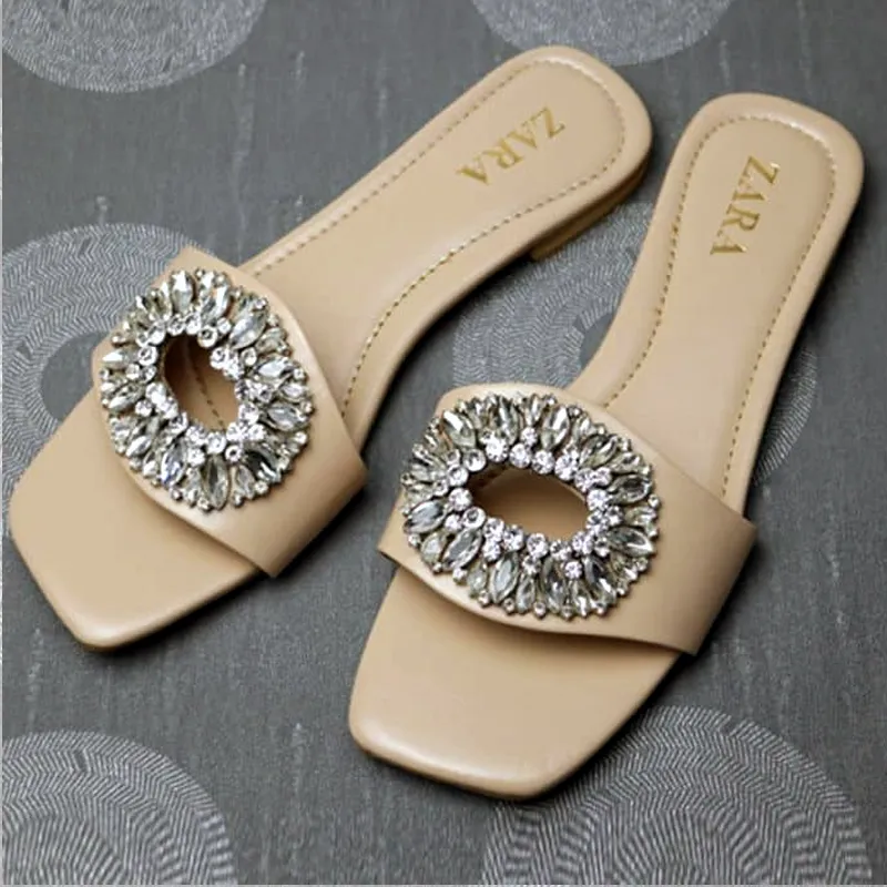 Embellished Flat Vinyl Sandals For Woman-1021