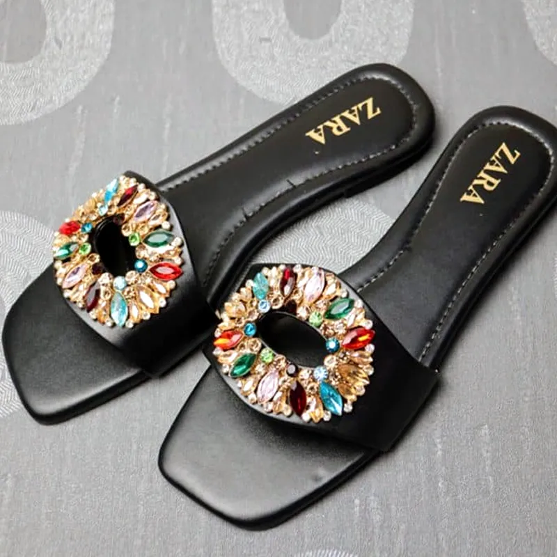 Embellished Flat Vinyl Sandals For Woman-1021