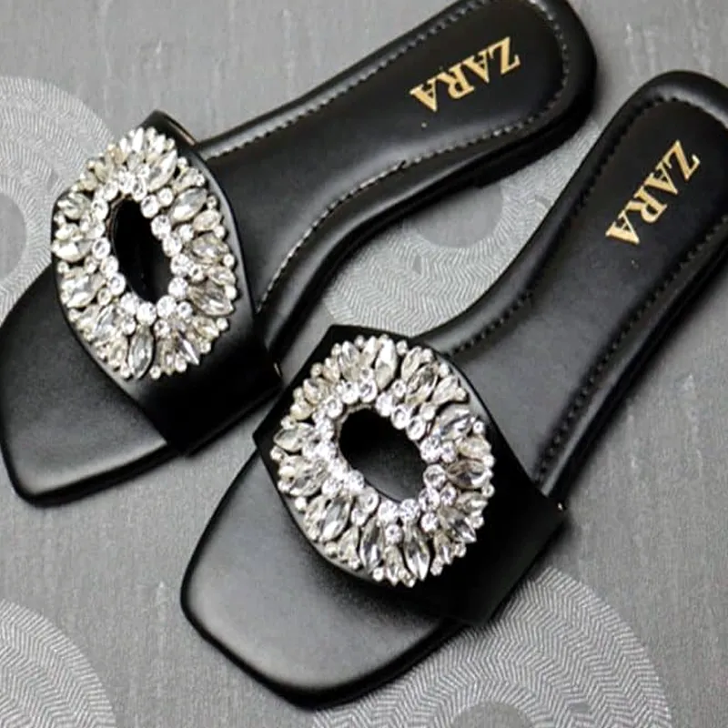 Embellished Flat Vinyl Sandals For Woman-1021