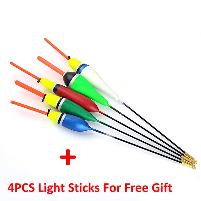 FISH KING 5PCS/Lot 1g-5g Day Night Fishing Float With 4PCS Glow Light Stick For Free Gift Pesca Boia Flotteur Peche Tackle