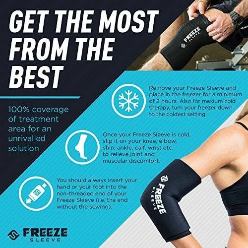 FreezeSleeve Cold Therapy Compression Sleeve - Black - Medium - Natural Pain Relief Sleeve for Muscles & Joints - Sized for Men, Women & Kids - Made in USA - for Arthritis, Injuries & Sports Recovery