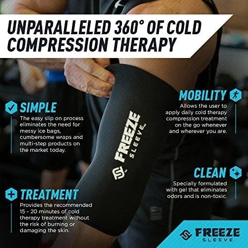 FreezeSleeve Cold Therapy Compression Sleeve - Black - Medium - Natural Pain Relief Sleeve for Muscles & Joints - Sized for Men, Women & Kids - Made in USA - for Arthritis, Injuries & Sports Recovery