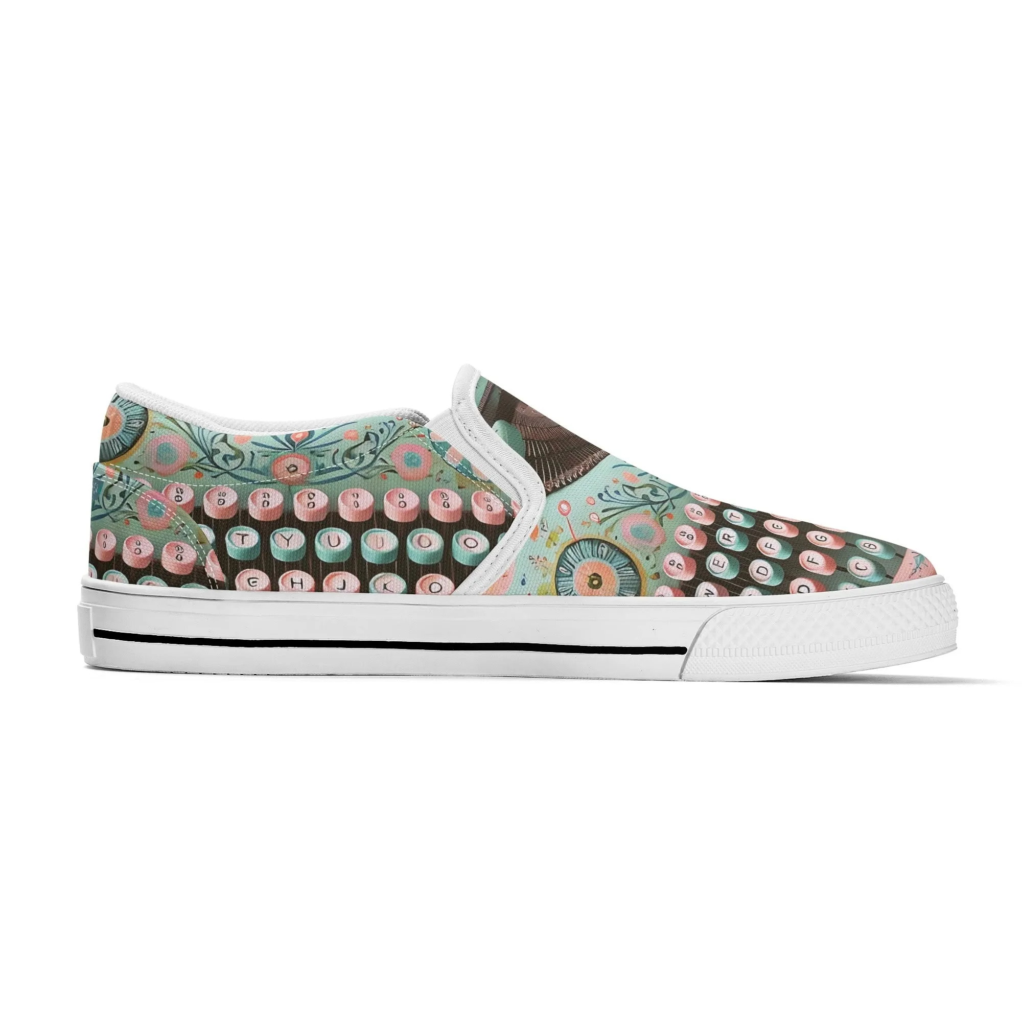 Funky Fun Quirky Retro Typewriter Groovy Mod Canvas Loafer Shoes WIth A Boho Flair