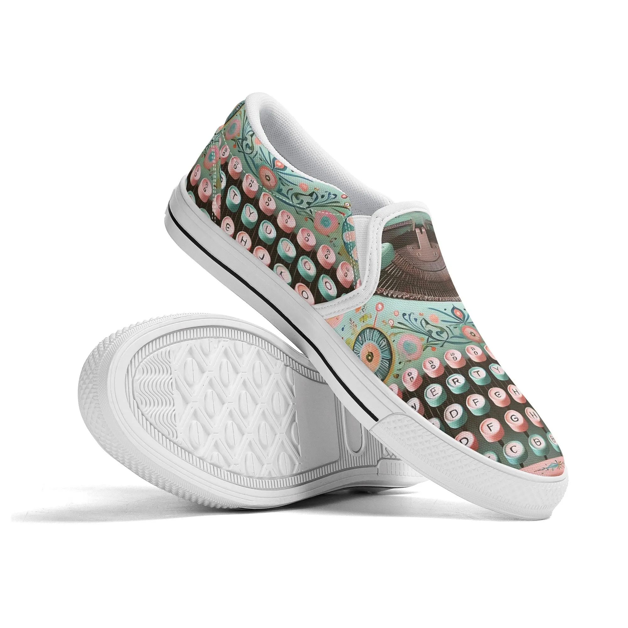 Funky Fun Quirky Retro Typewriter Groovy Mod Canvas Loafer Shoes WIth A Boho Flair