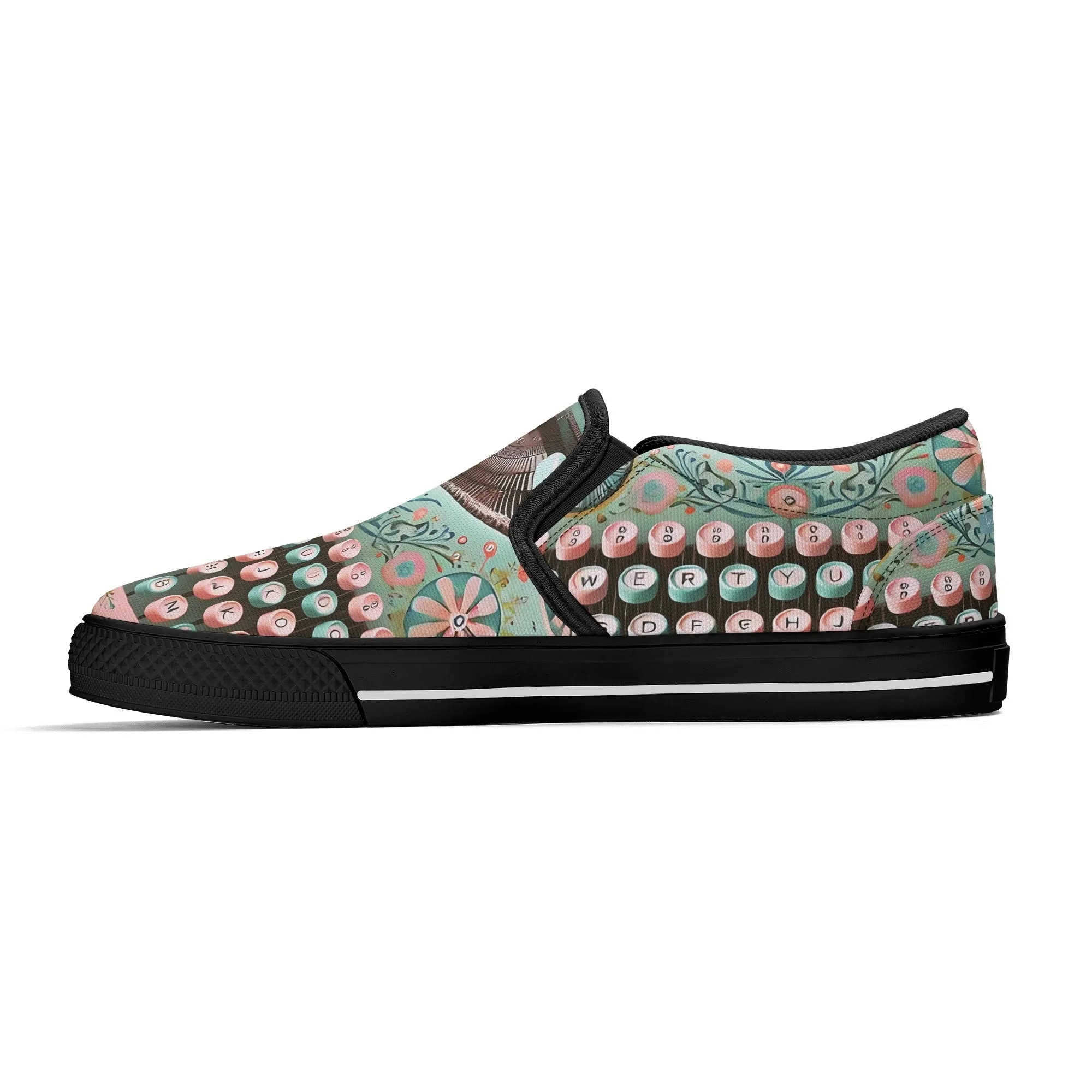 Funky Fun Quirky Retro Typewriter Groovy Mod Canvas Loafer Shoes WIth A Boho Flair