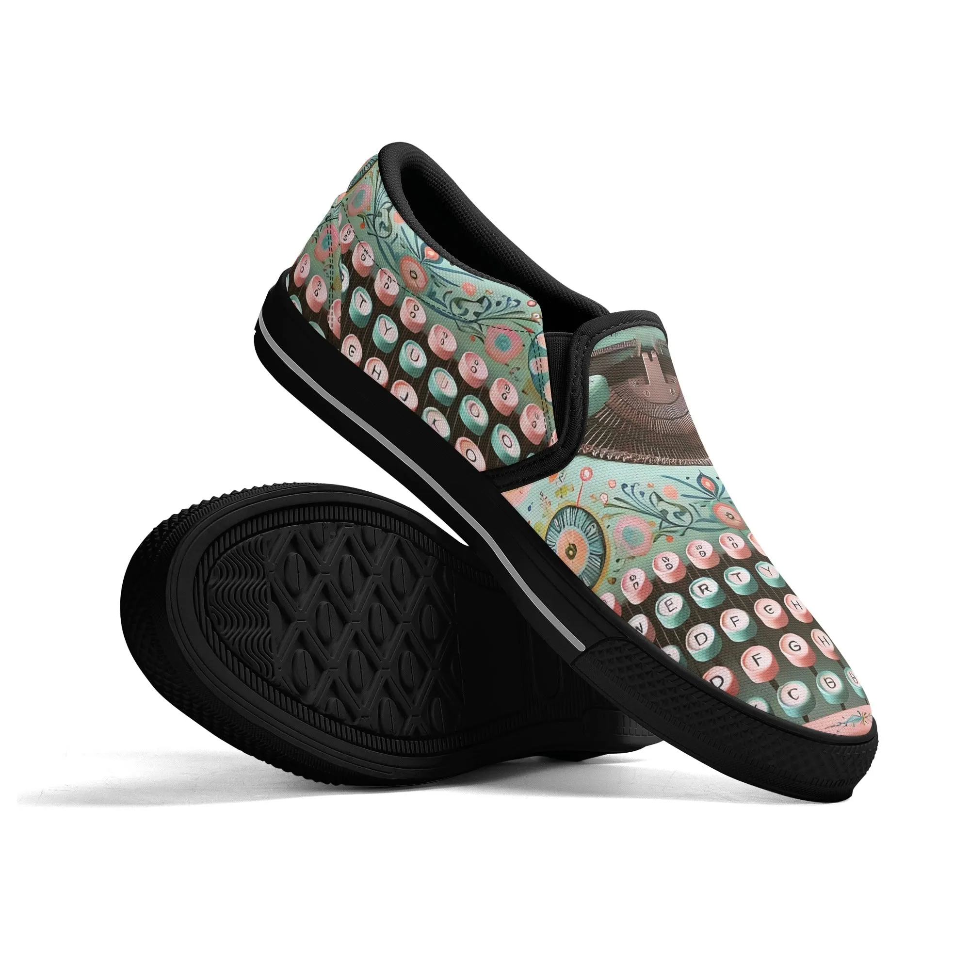 Funky Fun Quirky Retro Typewriter Groovy Mod Canvas Loafer Shoes WIth A Boho Flair