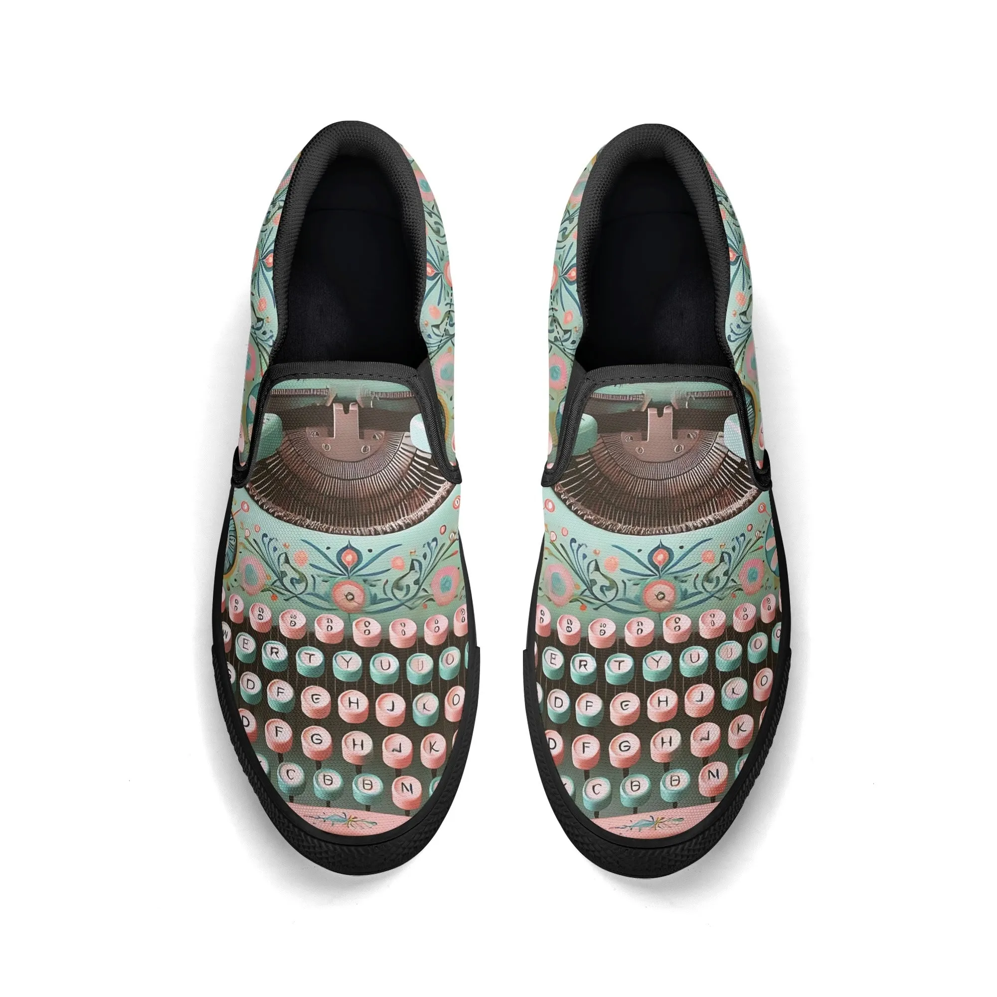 Funky Fun Quirky Retro Typewriter Groovy Mod Canvas Loafer Shoes WIth A Boho Flair