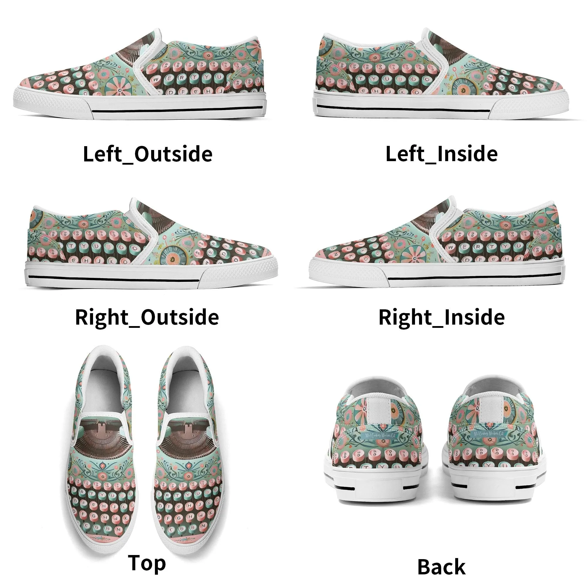 Funky Fun Quirky Retro Typewriter Groovy Mod Canvas Loafer Shoes WIth A Boho Flair