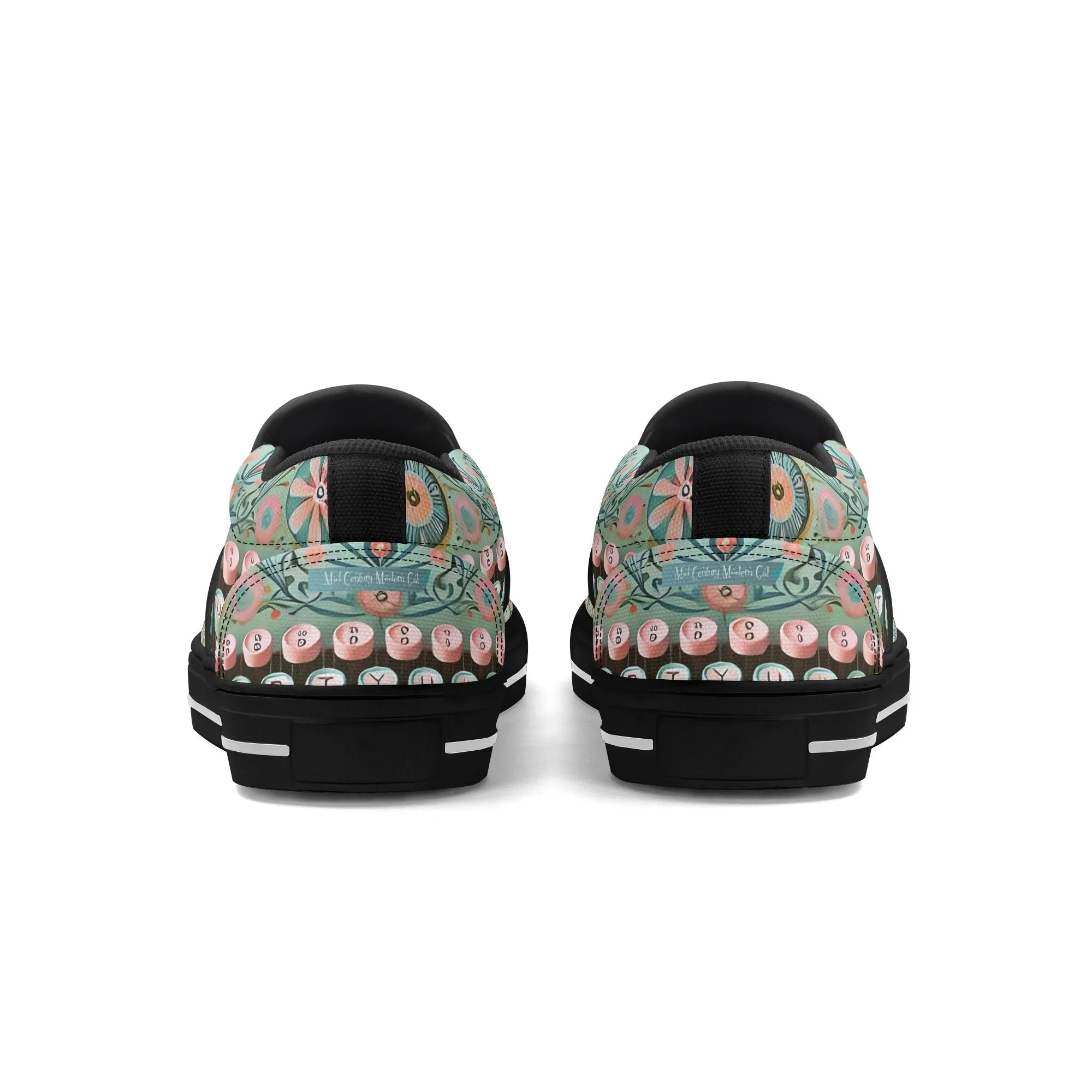 Funky Fun Quirky Retro Typewriter Groovy Mod Canvas Loafer Shoes WIth A Boho Flair