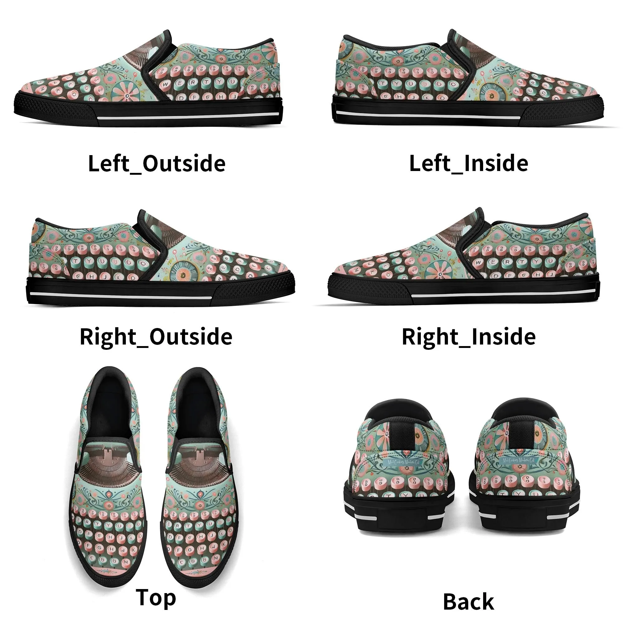 Funky Fun Quirky Retro Typewriter Groovy Mod Canvas Loafer Shoes WIth A Boho Flair