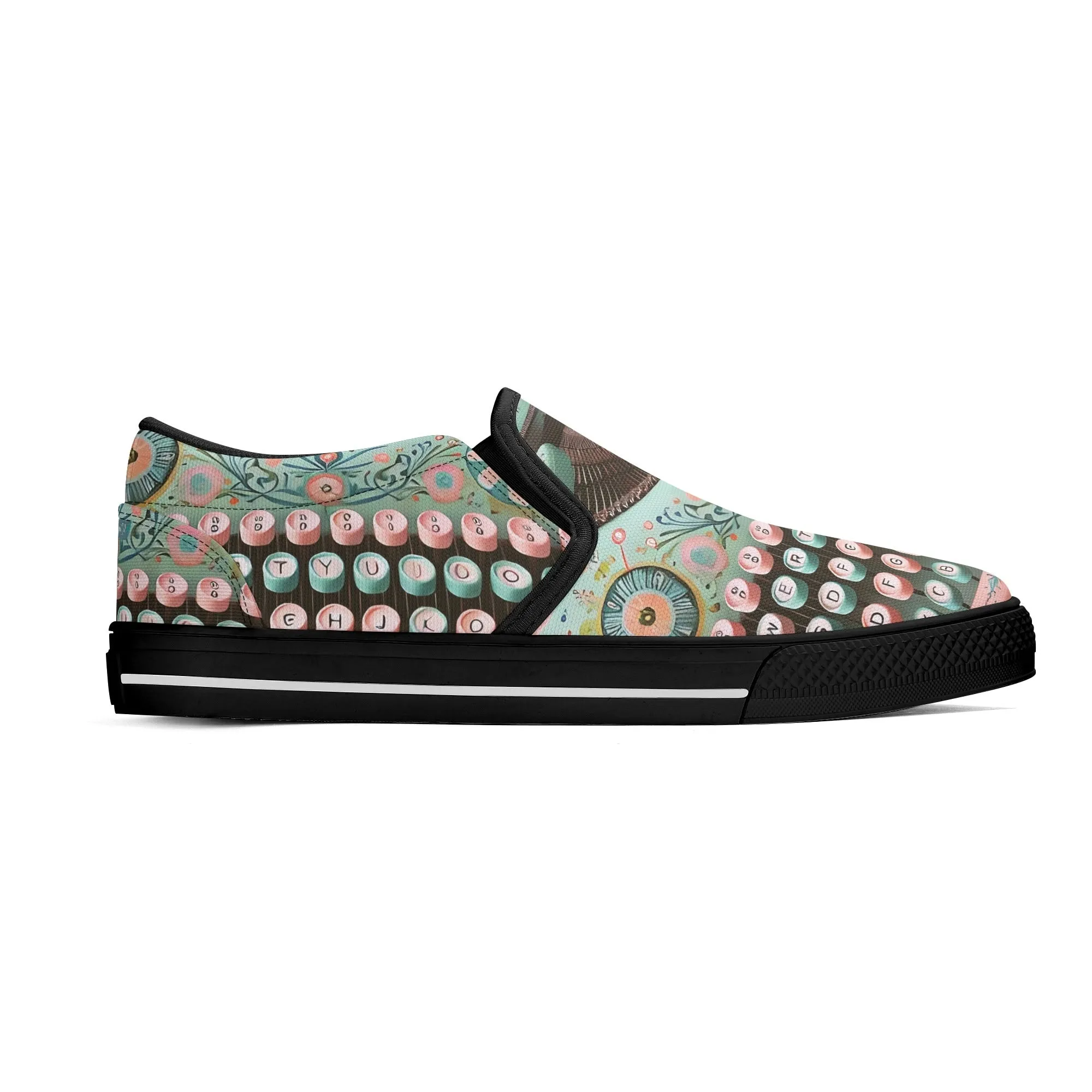 Funky Fun Quirky Retro Typewriter Groovy Mod Canvas Loafer Shoes WIth A Boho Flair