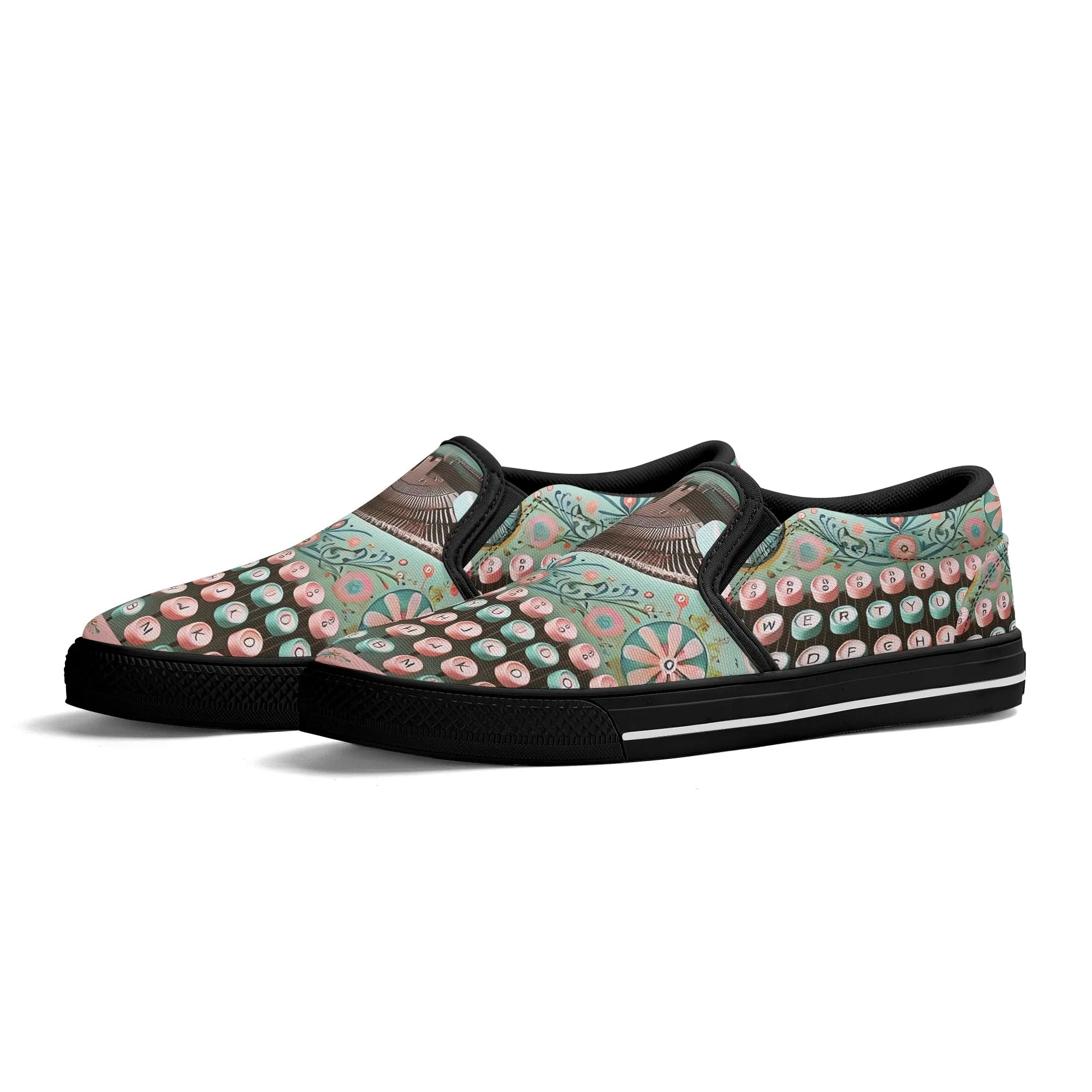 Funky Fun Quirky Retro Typewriter Groovy Mod Canvas Loafer Shoes WIth A Boho Flair