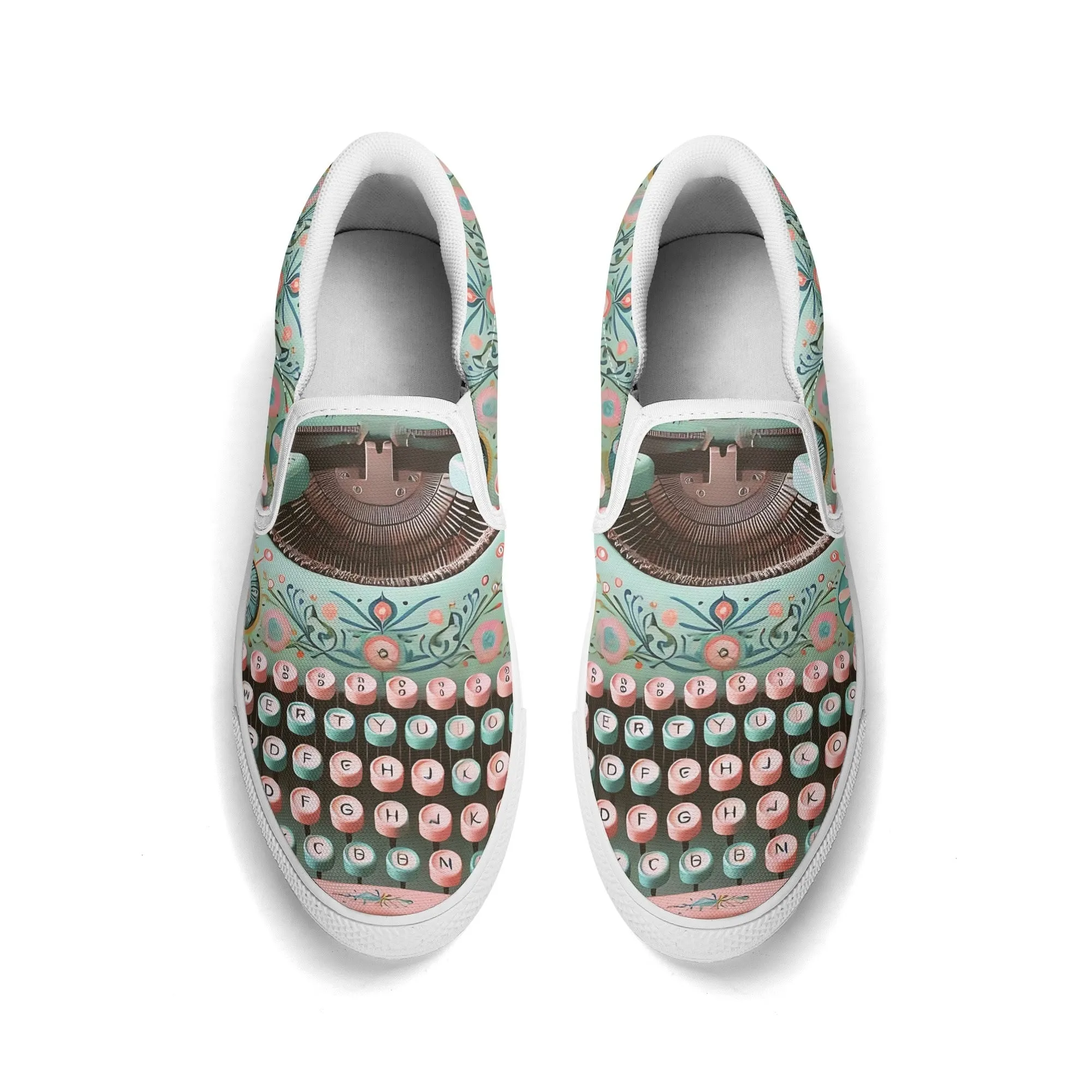 Funky Fun Quirky Retro Typewriter Groovy Mod Canvas Loafer Shoes WIth A Boho Flair