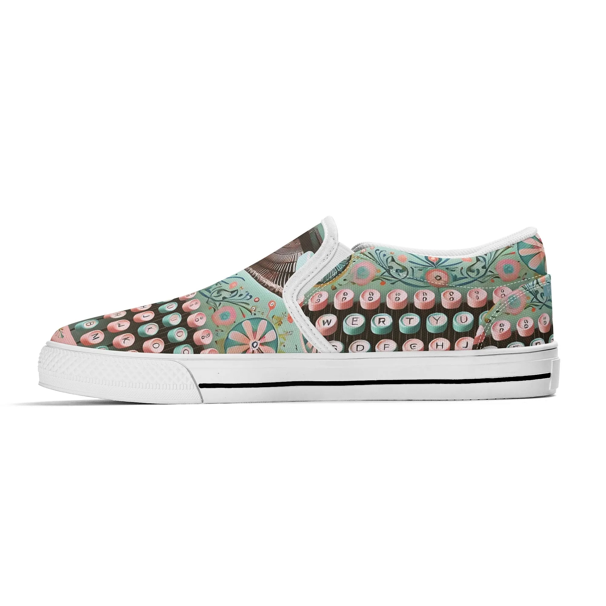 Funky Fun Quirky Retro Typewriter Groovy Mod Canvas Loafer Shoes WIth A Boho Flair